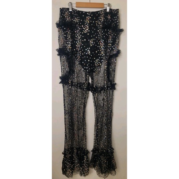 unbranded Pants - Black Mesh Sparkle Nights Sequin Pants Size 1X Plus Size Club Concert Disco Rave